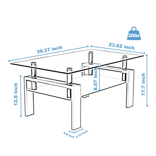 Sleek Black Glass Coffee Table with Under Storage