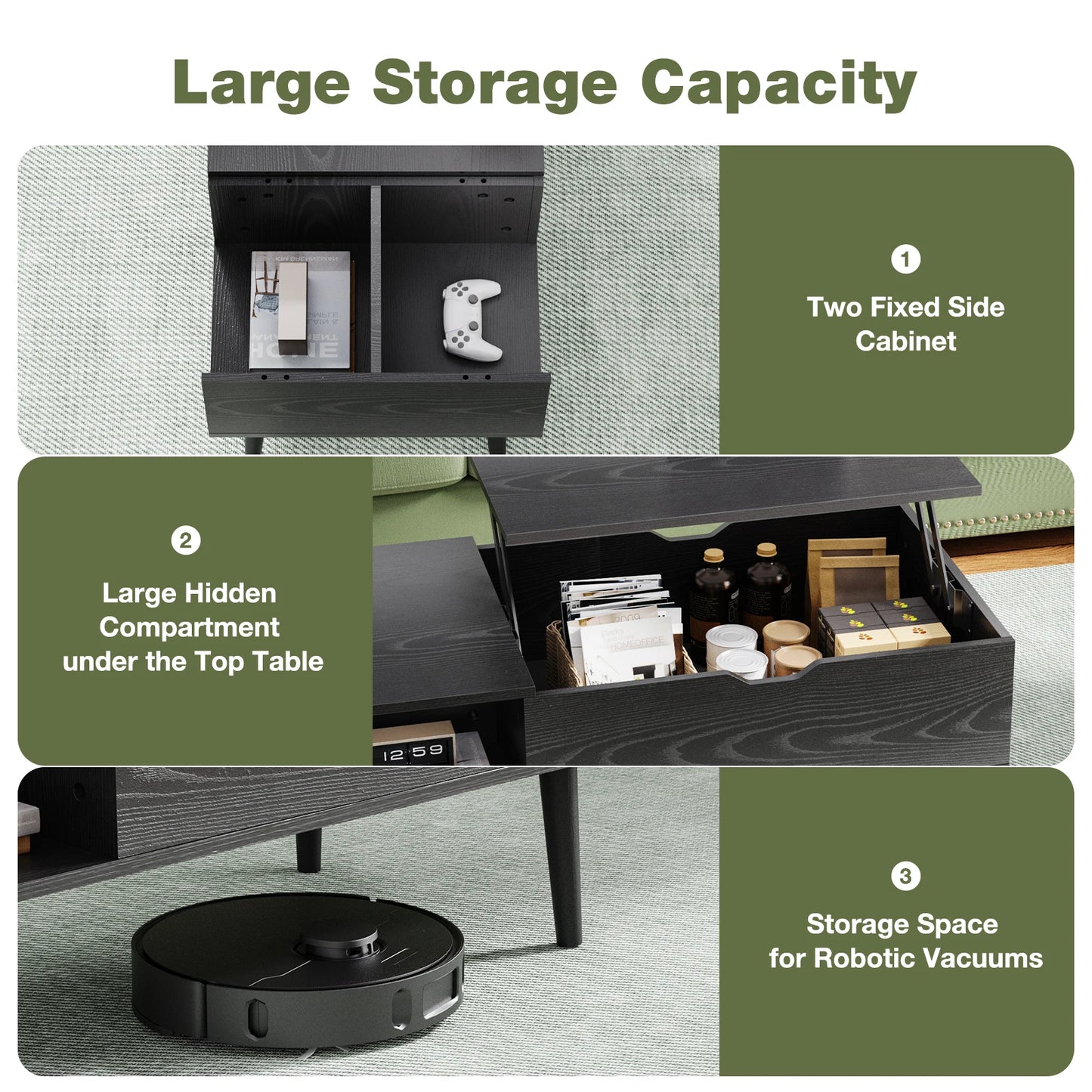 Lift Top Coffee Table, Adjustable Storage Shelf