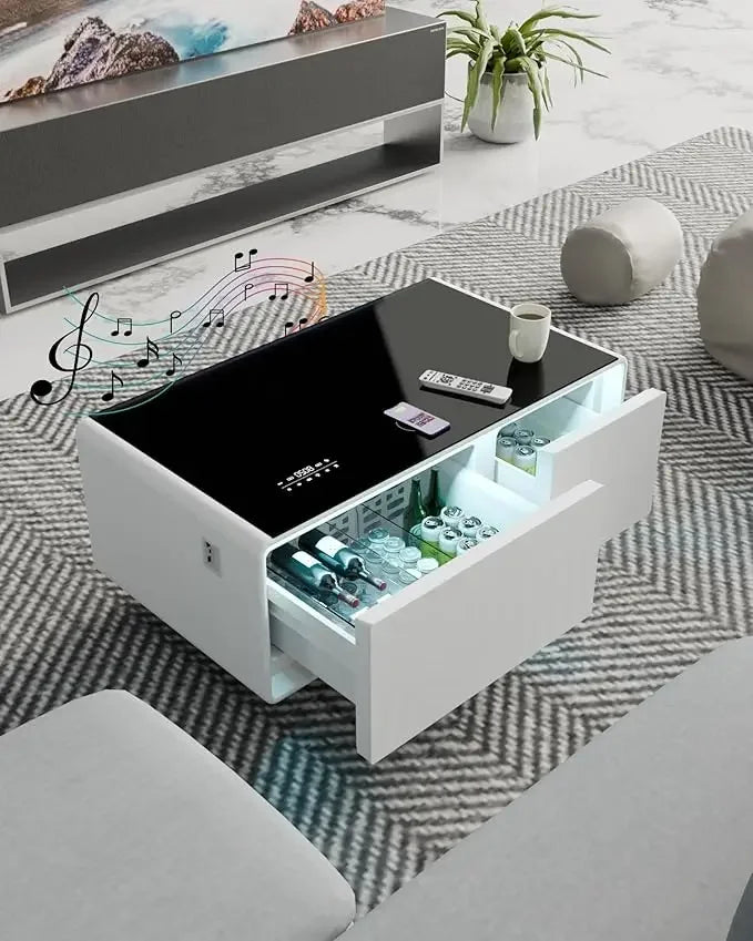 Smart Coffee Table Built-in Fridge, Speakers, Wireless Charging & USB Ports