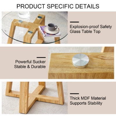 Modern Practical Circular Coffee Table, Transparent Tempered Glass
