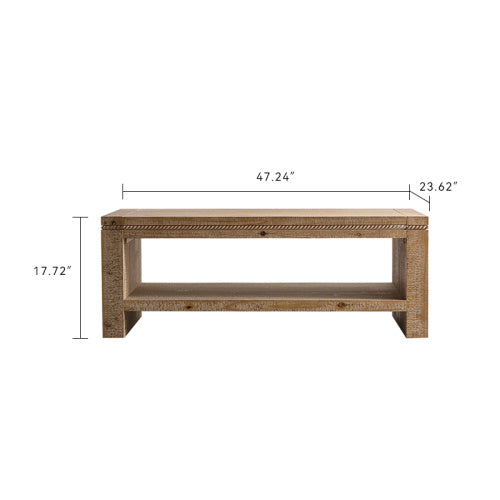 Rectangle 2-Tier Rustic, Solid Wood Coffee Table With Storage Shelf