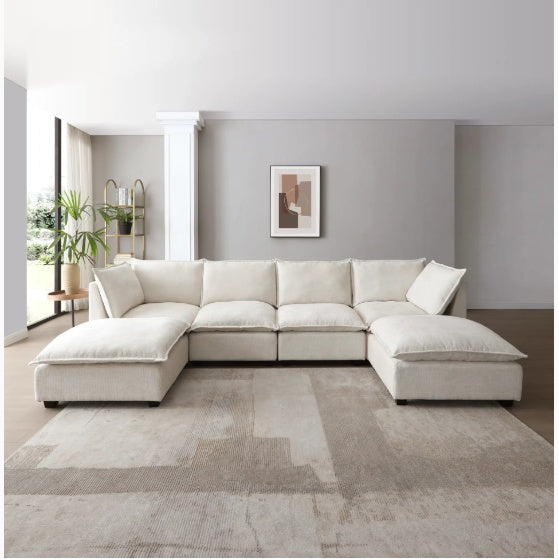 130 Inch Modular Sectional Sofa With Convertible Ottoman, Freely Combinable Sofa