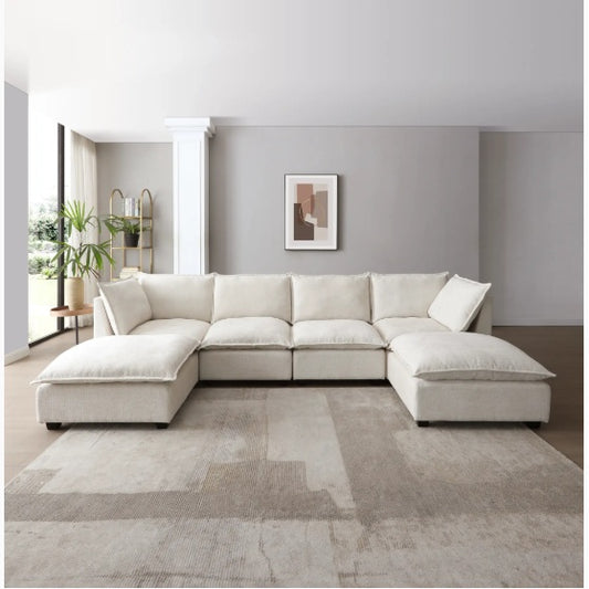 130 Inch Modular Sectional Sofa With Convertible Ottoman, Freely Combinable Sofa