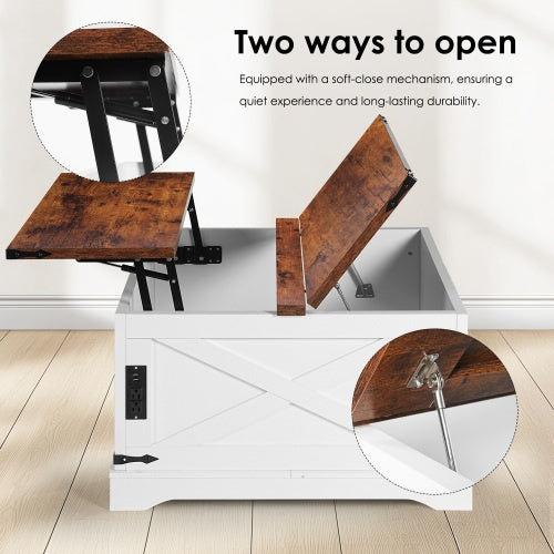 Multi-functional Lifting Coffee Table with USB, Vintage White