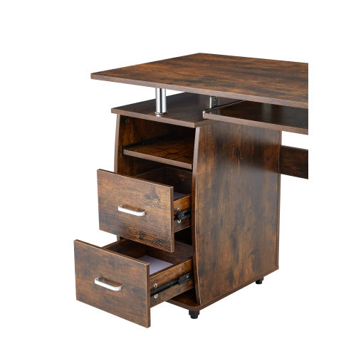 Solid Wood Computer Desk With Storage Shelves And File Cabinet