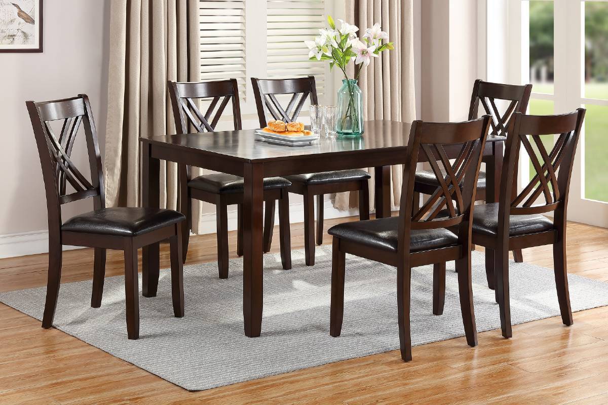 7 Piece Dining Set with Espresso Finish and 6 Cushioned Chairs