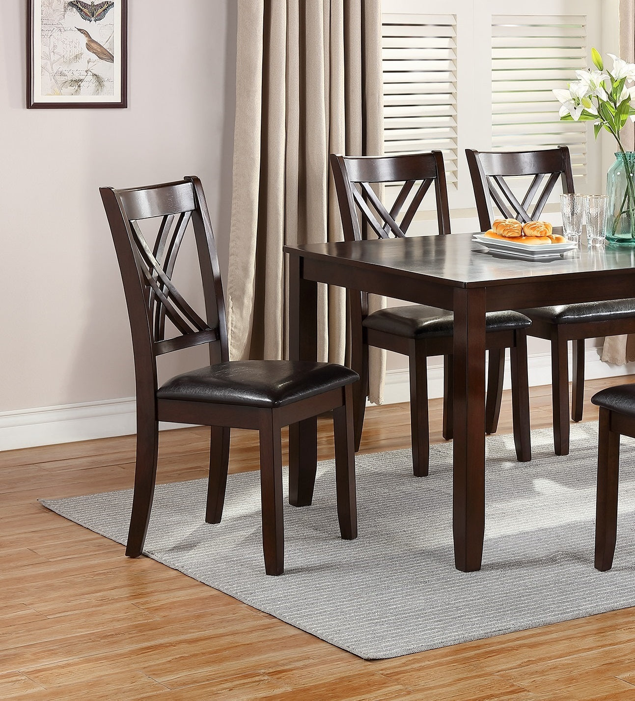 7 Piece Dining Set with Espresso Finish and 6 Cushioned Chairs