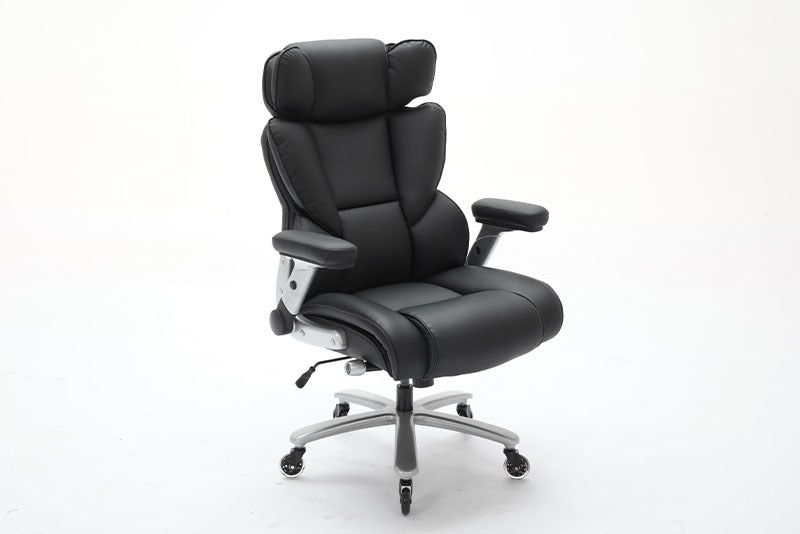 Big And Tall Office Chair 500lbs With Adjustable Lumbar Support, Executive Office Chair With Flip-up Armrest And Wider Seat, Ergonomic Leather Chair