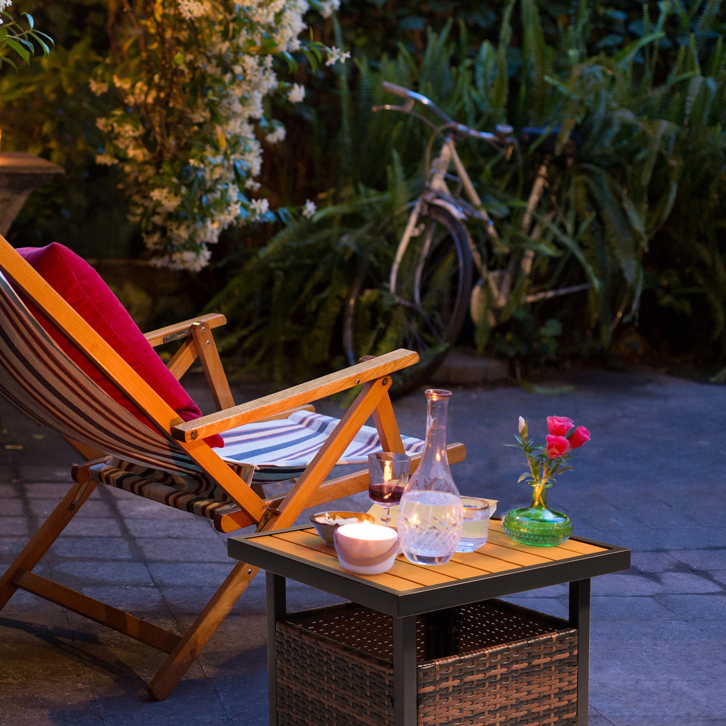 Wood Surface, Gradient Weaving Rattan Edge Tables