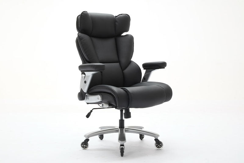 Big And Tall Office Chair 500lbs With Adjustable Lumbar Support, Executive Office Chair With Flip-up Armrest And Wider Seat, Ergonomic Leather Chair