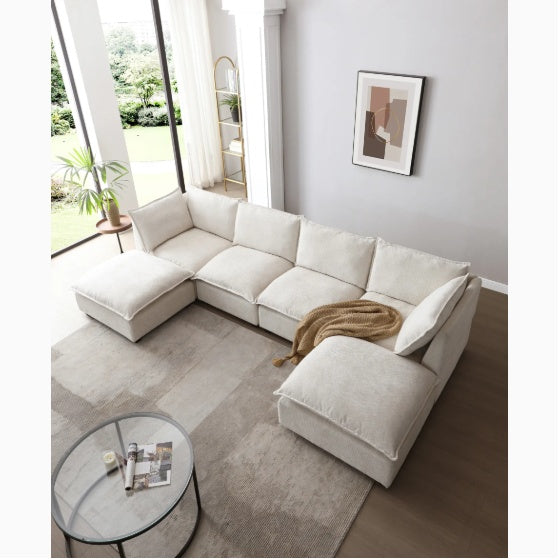130 Inch Modular Sectional Sofa With Convertible Ottoman, Freely Combinable Sofa