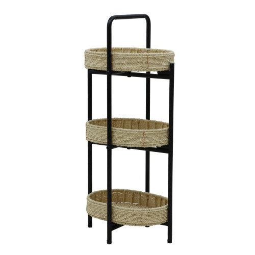 3 Tiers Tray Tables Paper Rope Woven Side Table For Living Room Kitchen Oval Storage Basket Small Shelves  Natural