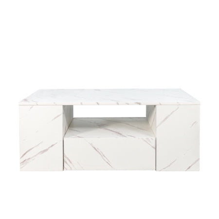 Modern LED Coffee Table, Storage With 2 Drawers And Open Side Shelf