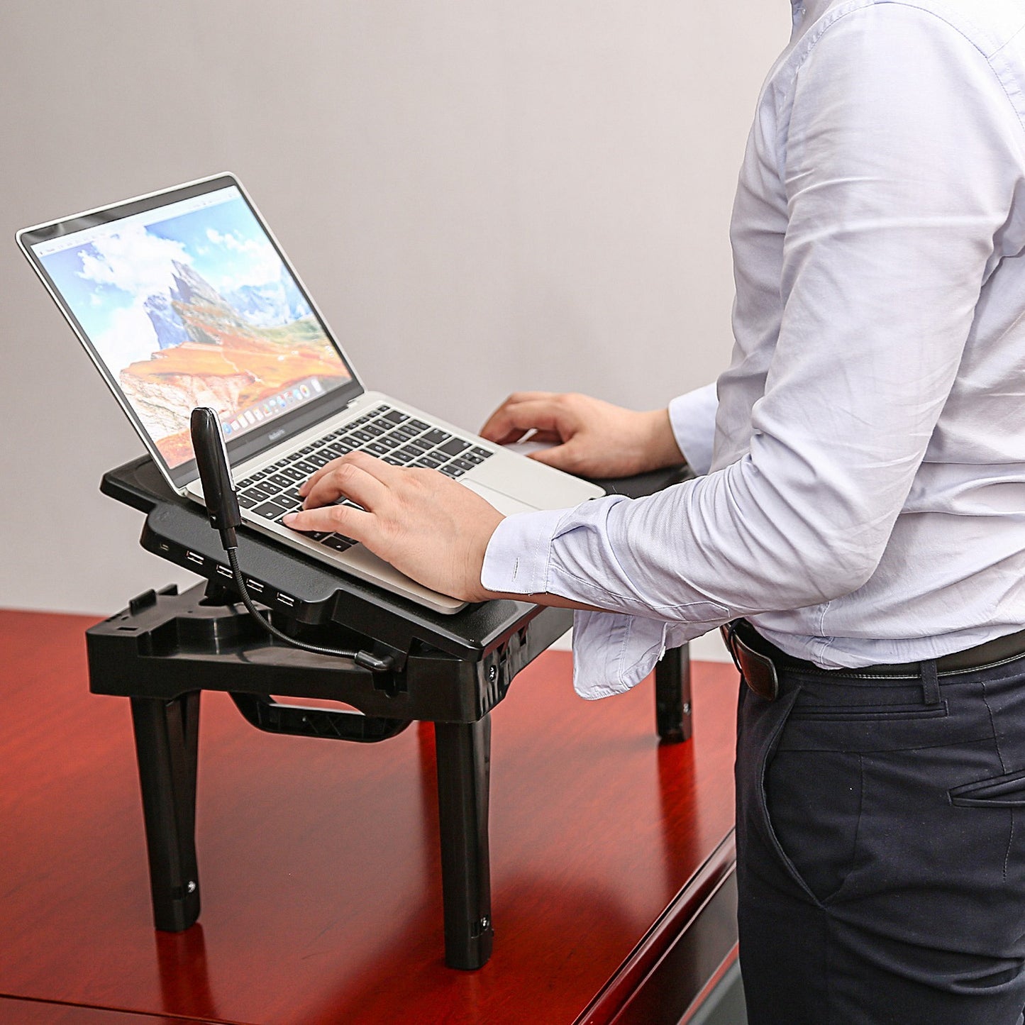 1Pc Foldable Laptop Table Bed Notebook Desk With Cooling Fan Mouse Board LED Light 4 USB Ports Breakfast Snacking Tray With Storage Groove For Home Office Use