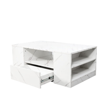 Modern LED Coffee Table, Storage With 2 Drawers And Open Side Shelf