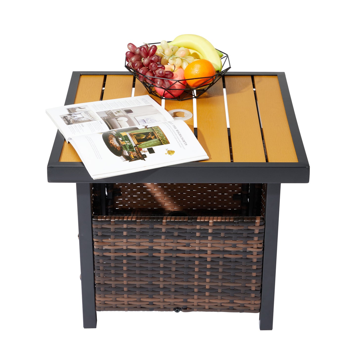 Wood Surface, Gradient Weaving Rattan Edge Tables