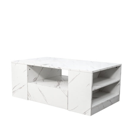 Modern LED Coffee Table, Storage With 2 Drawers And Open Side Shelf