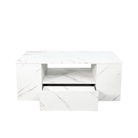 Modern LED Coffee Table, Storage With 2 Drawers And Open Side Shelf