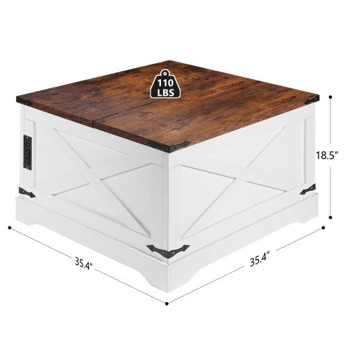 Multi-functional Lifting Coffee Table with USB, Vintage White