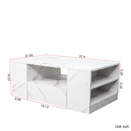 Modern LED Coffee Table, Storage With 2 Drawers And Open Side Shelf