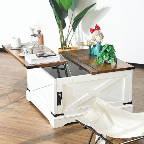Multi-functional Lifting Coffee Table with USB, Vintage White