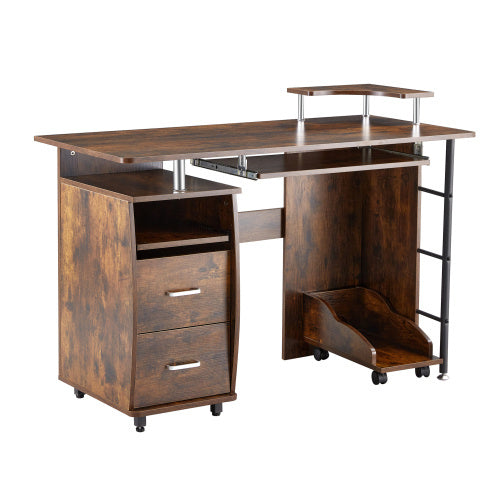 Solid Wood Computer Desk With Storage Shelves And File Cabinet