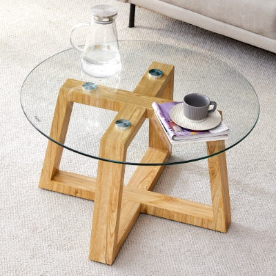 Modern Practical Circular Coffee Table, Transparent Tempered Glass