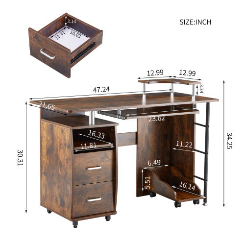 Solid Wood Computer Desk With Storage Shelves And File Cabinet