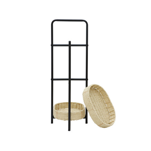 3 Tiers Tray Tables Paper Rope Woven Side Table For Living Room Kitchen Oval Storage Basket Small Shelves  Natural