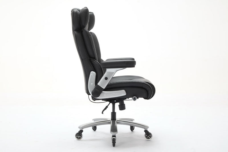 Big And Tall Office Chair 500lbs With Adjustable Lumbar Support, Executive Office Chair With Flip-up Armrest And Wider Seat, Ergonomic Leather Chair