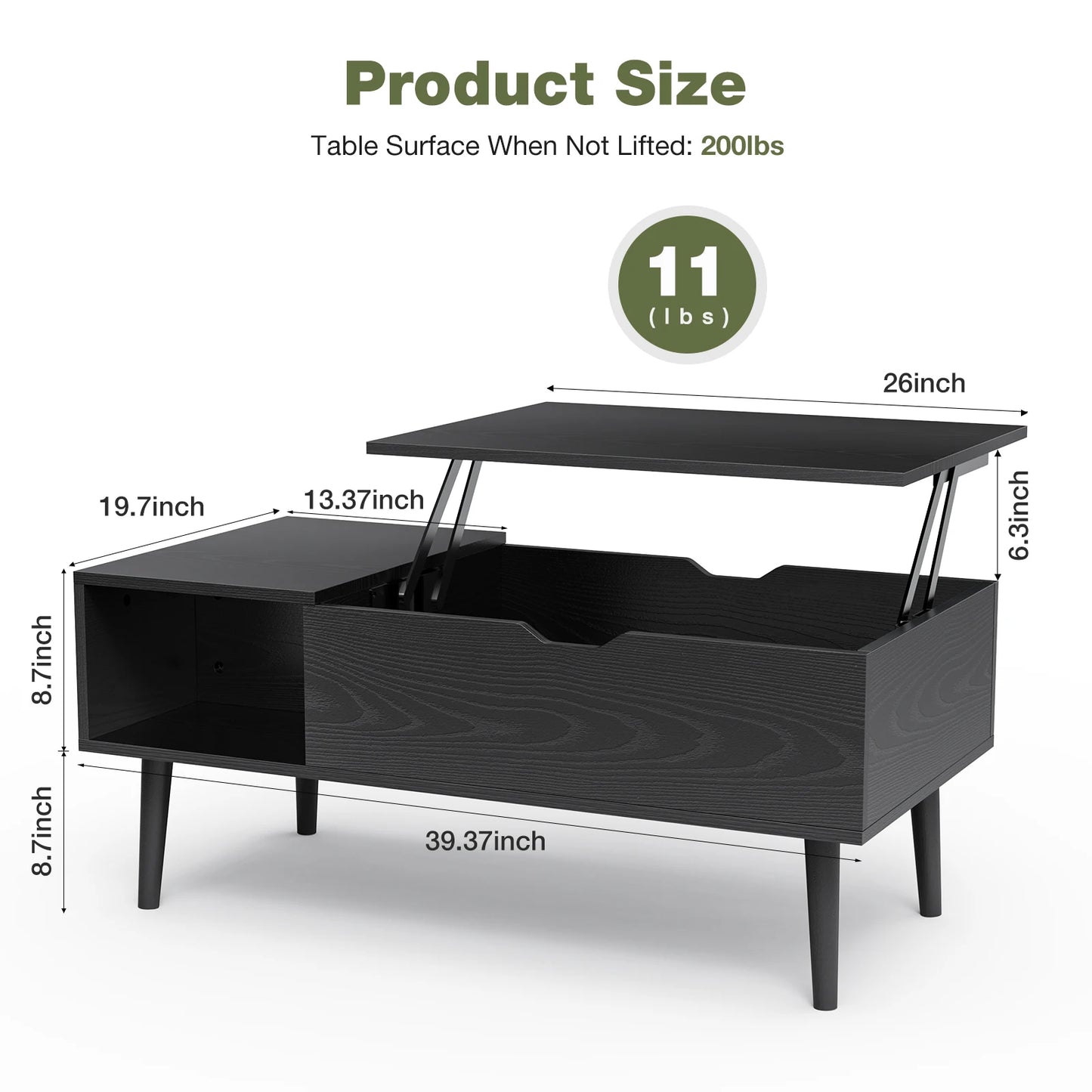 Lift Top Coffee Table, Adjustable Storage Shelf