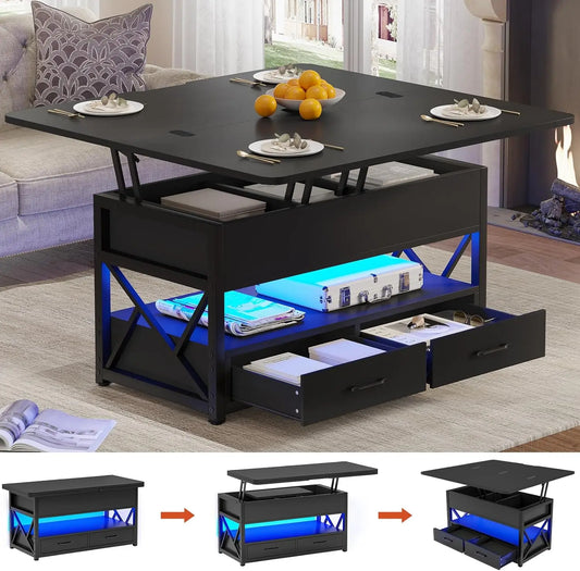 Innovative Coffee Table 4-in-1 w/ Storage+ LED Light
