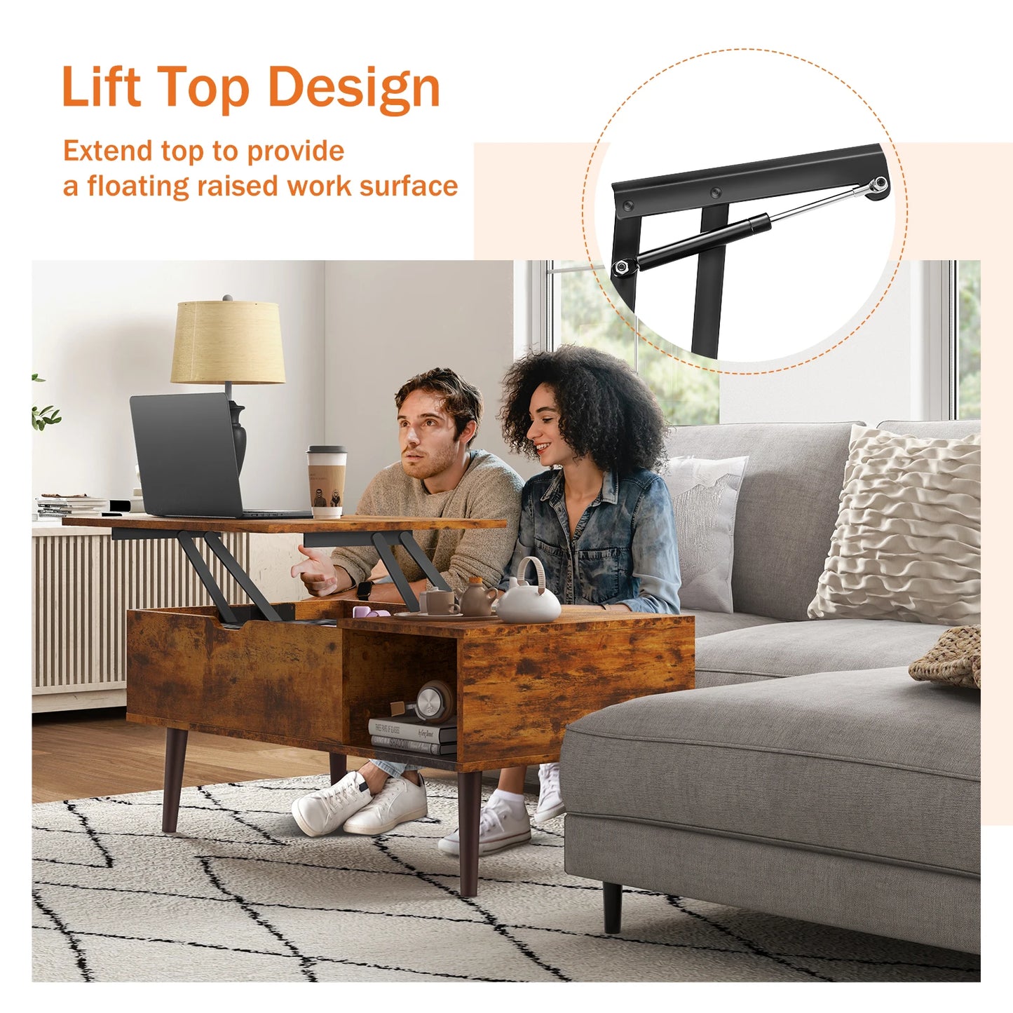 Lift Top Coffee Table, Adjustable Storage Shelf