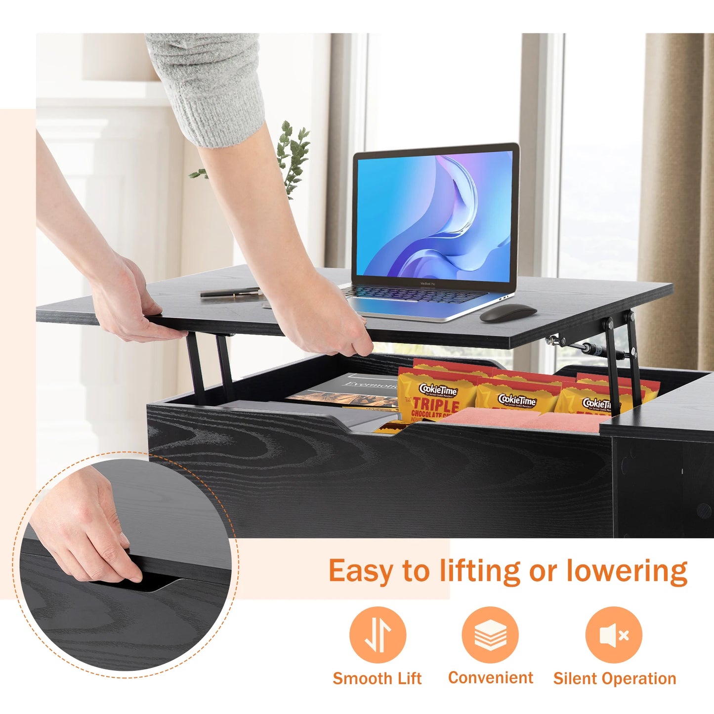 Lift Top Coffee Table, Adjustable Storage Shelf