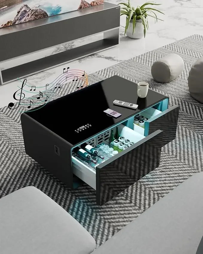 Smart Coffee Table Built-in Fridge, Speakers, Wireless Charging & USB Ports
