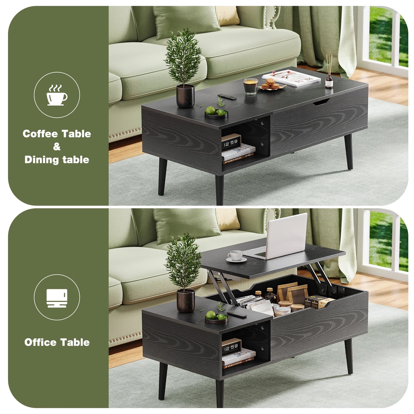 Lift Top Coffee Table, Adjustable Storage Shelf