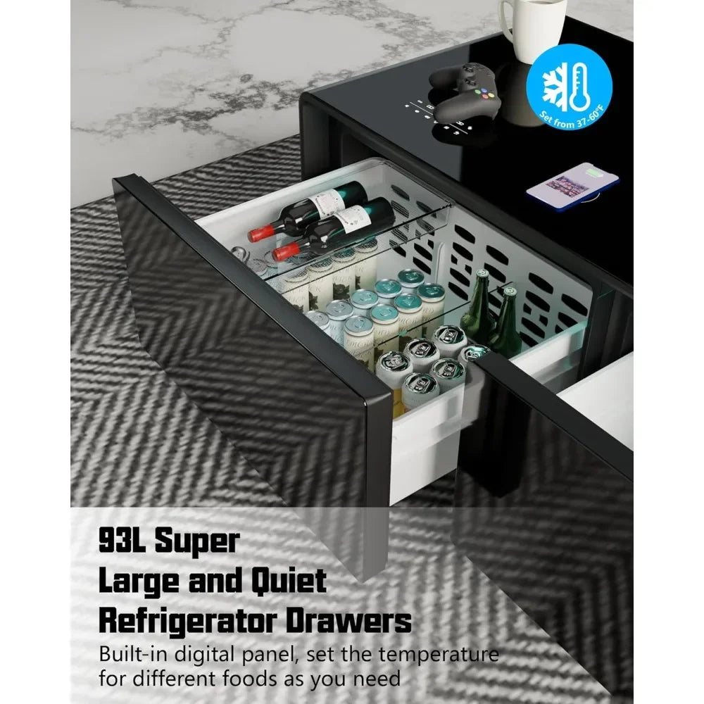 Smart Coffee Table Built-in Fridge, Speakers, Wireless Charging & USB Ports