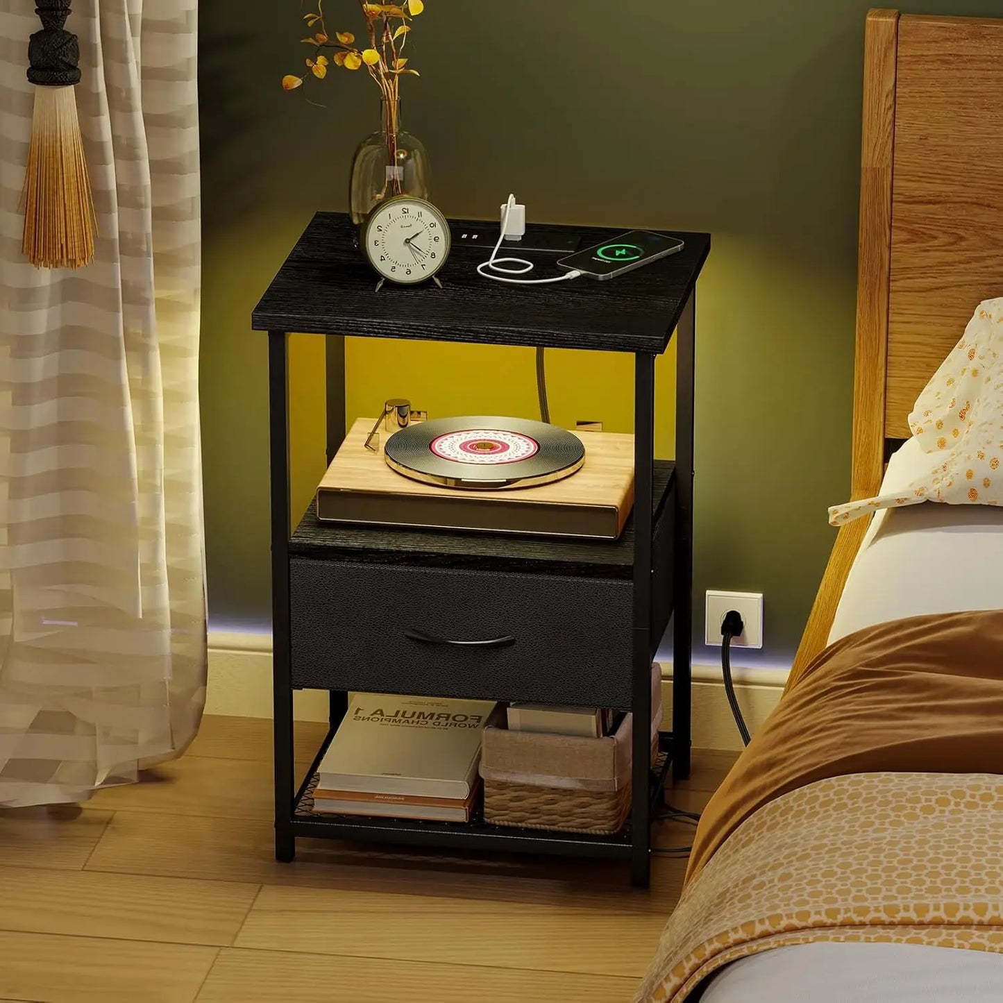 Customizable Night Stand with Charging Station, LED and USB Port. Set of 2