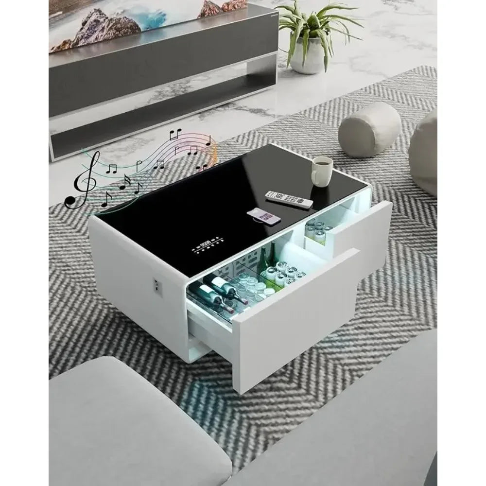 Smart Coffee Table Built-in Fridge, Speakers, Wireless Charging & USB Ports