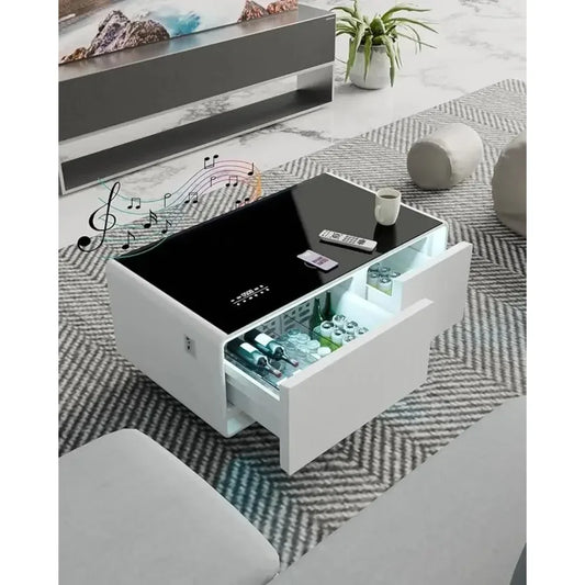 Smart Coffee Table Built-in Fridge, Speakers, Wireless Charging & USB Ports