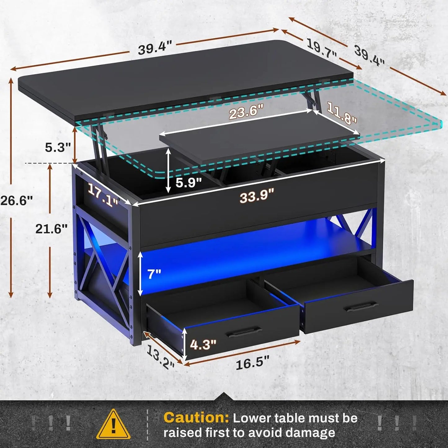 Innovative Coffee Table 4-in-1 w/ Storage+ LED Light