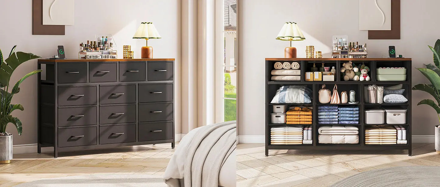 2 Bed Side Tables with LED Lights, Charger Station & USB Ports