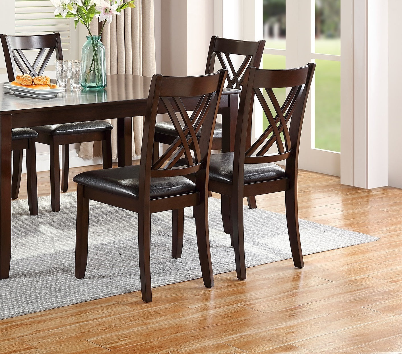 7 Piece Dining Set with Espresso Finish and 6 Cushioned Chairs