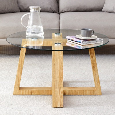 Modern Practical Circular Coffee Table, Transparent Tempered Glass