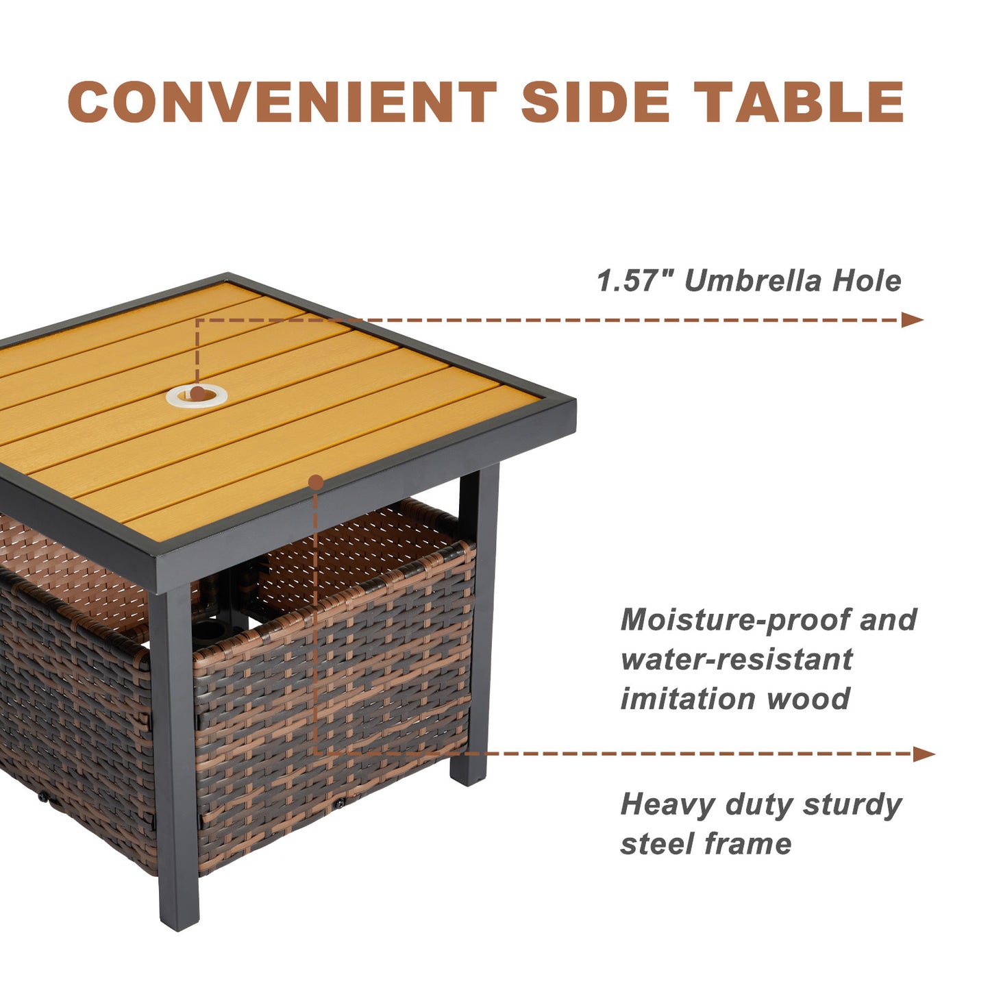 Wood Surface, Gradient Weaving Rattan Edge Tables