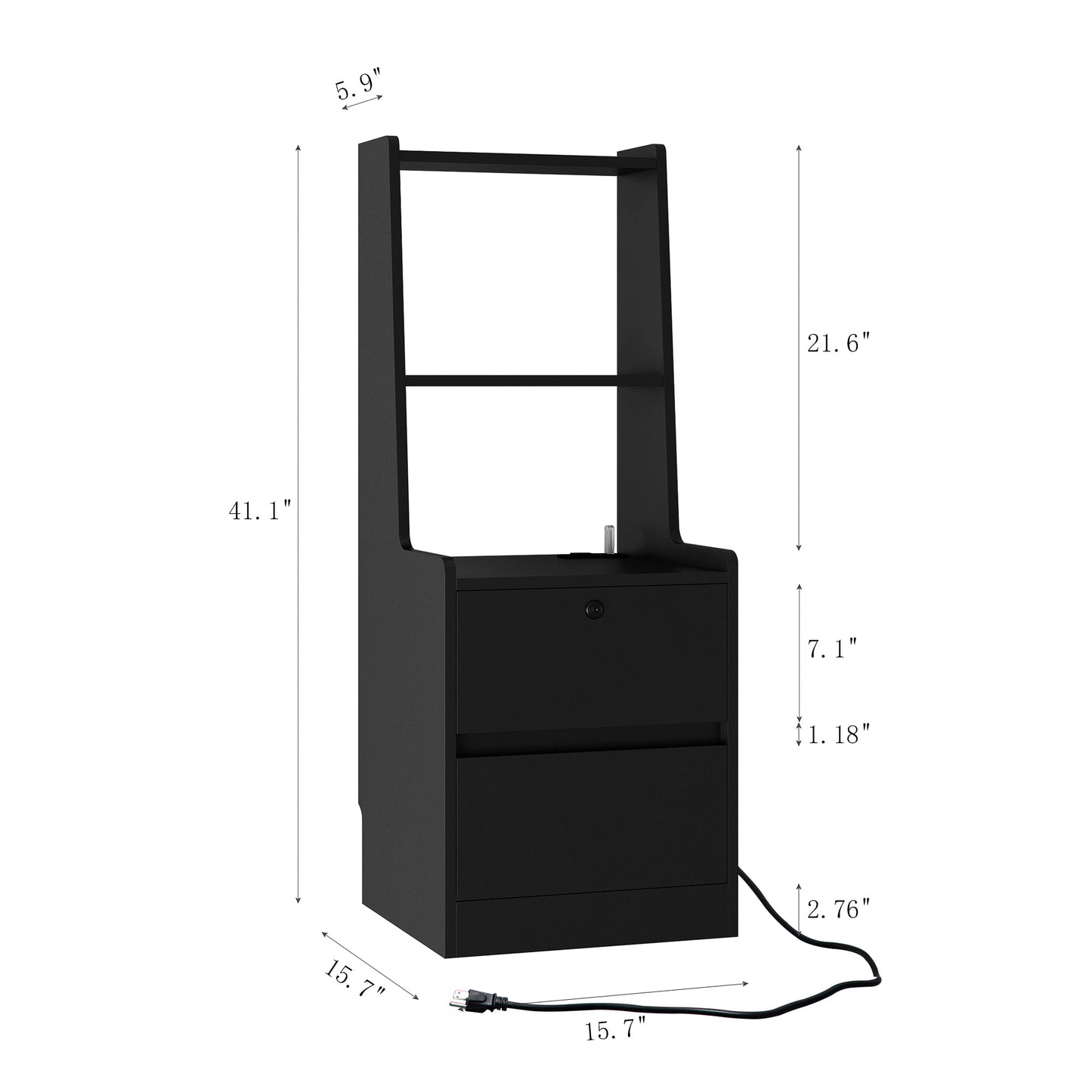 Smart Nightstand With Charging Station, Night Light, Bookshelf With Storage