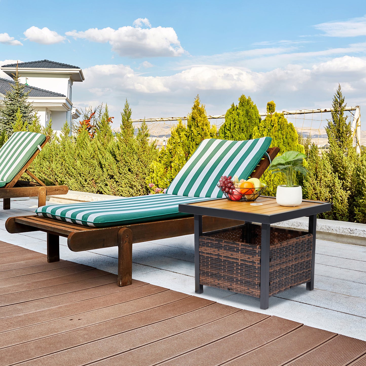 Wood Surface, Gradient Weaving Rattan Edge Tables