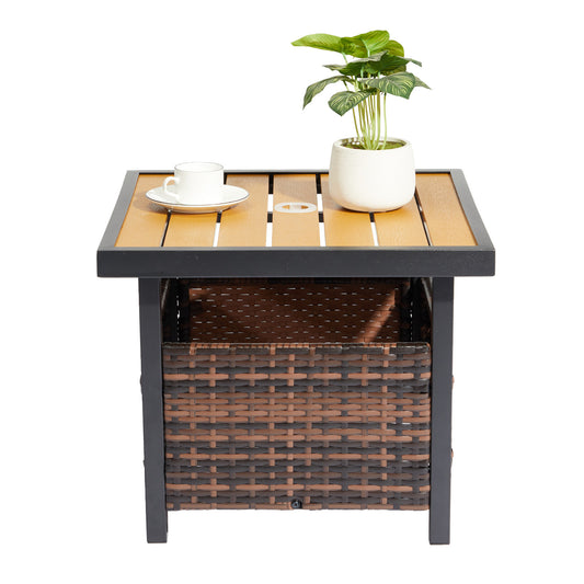 Wood Surface, Gradient Weaving Rattan Edge Tables